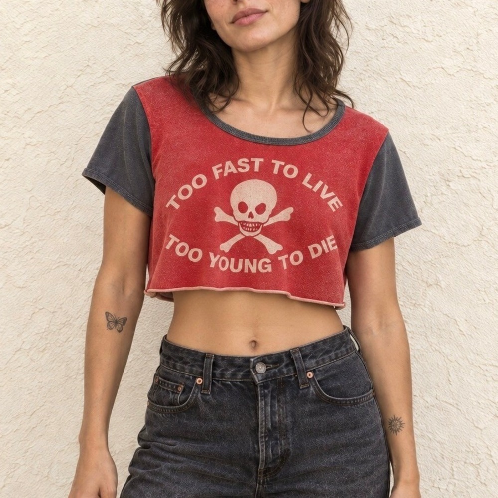Vintage Vivienne Westwood Too Fast to Live 90s Skull Crossbones S Crop Top Tee